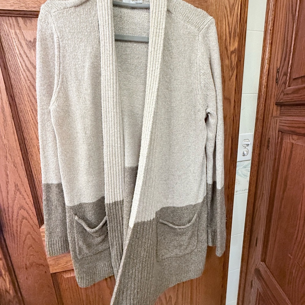 Sonoma Cream and Tan Open Front Cardigan